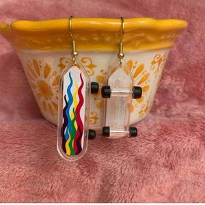 Mini Skateboard with rainbow flame Earrings
